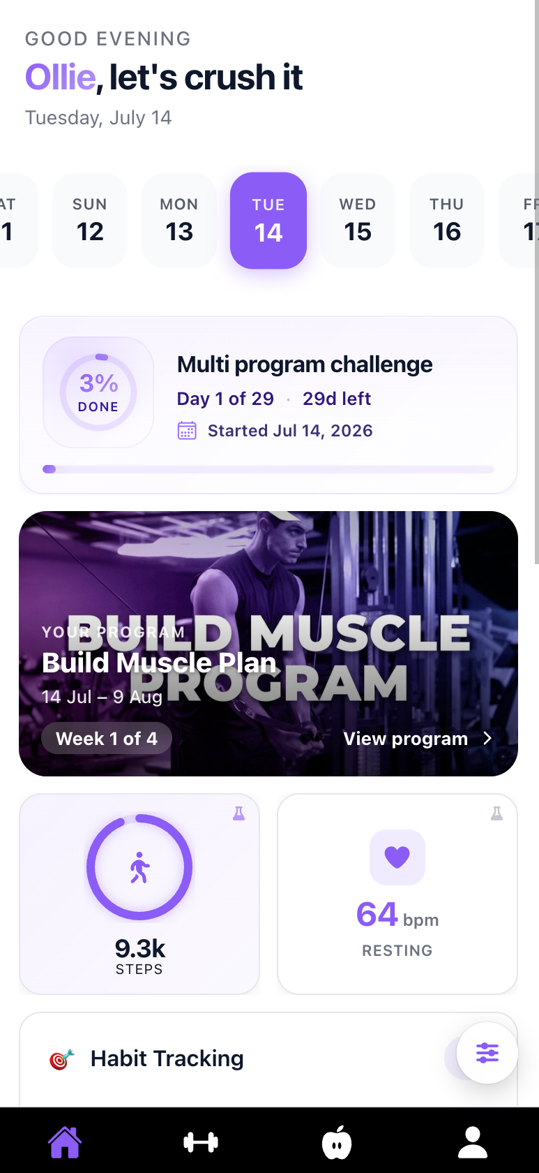 Reps app home screen