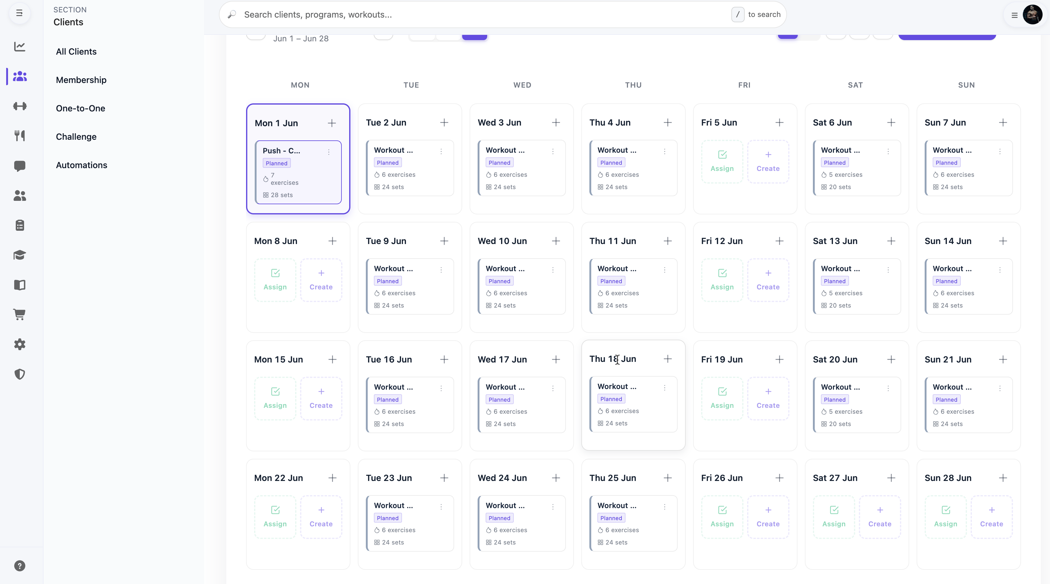 Workout library in the trainer portal